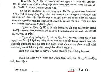 Thông báo về việc tiếp nhận hồ sơ, giải quyết các chế độ bảo hiểm thất nghiệp cho người lao động